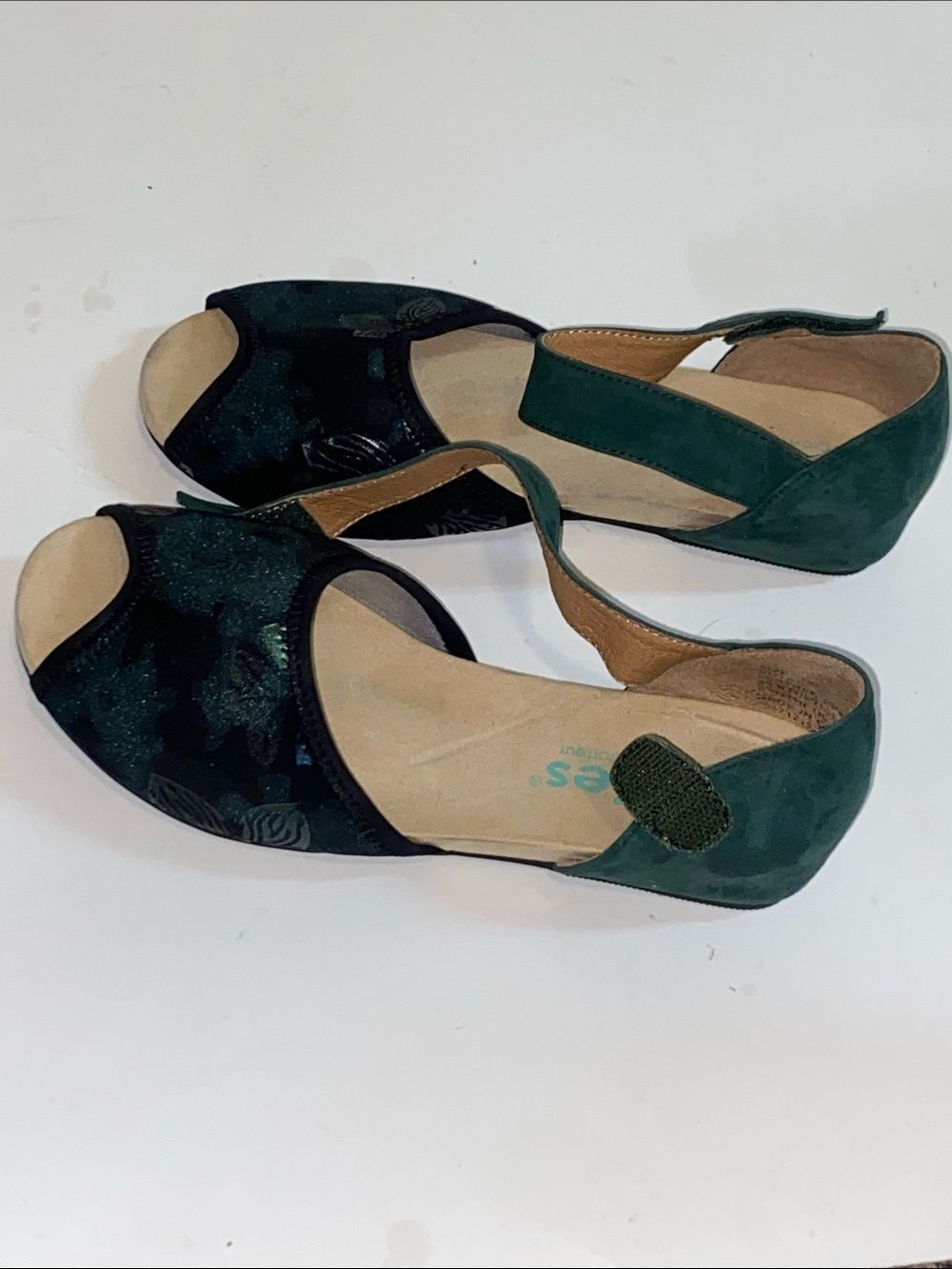 Crowne Comforteur Green Suede Peep-Toe Ankle-Strap Sandals for Women